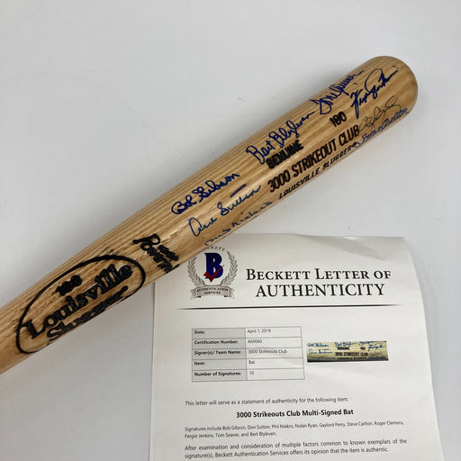 Nolan Ryan Tom Seaver  3,000 Strikeout Club Signed Baseball Bat Beckett COA