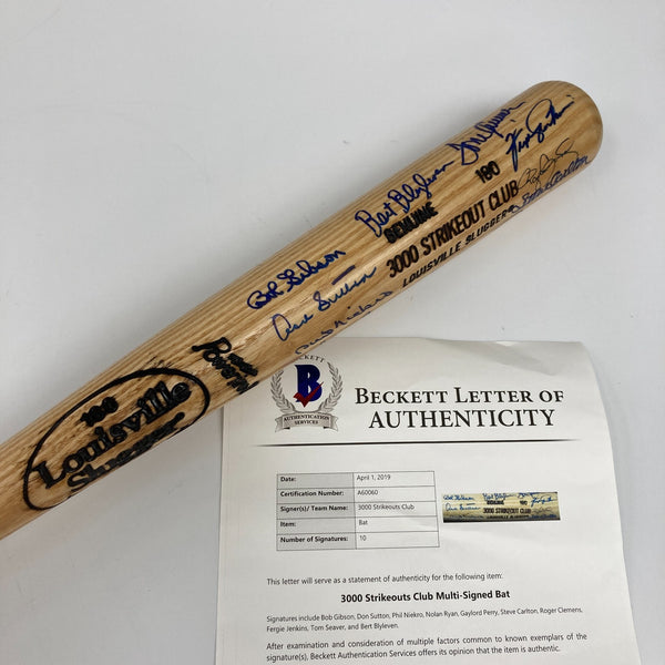 Nolan Ryan Tom Seaver  3,000 Strikeout Club Signed Baseball Bat Beckett COA