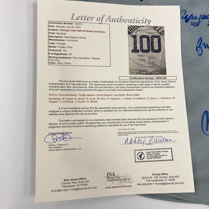 Chicago Cubs HOF Legends Multi Signed Wrigley Field Jersey 28 Sigs JSA COA