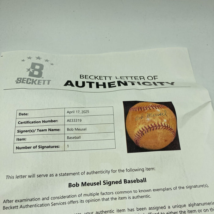 The Finest Bob Meusel Single Signed Baseball 1927 New York Yankees Beckett COA