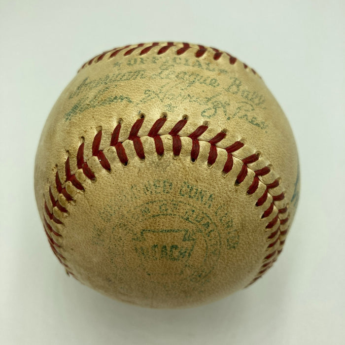 Jimmy Dudley Single Signed 1954 American League Baseball JSA COA Indians HOF