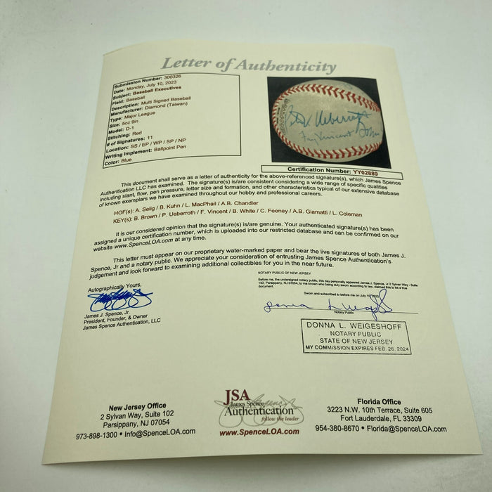 The Finest Baseball Commissioners Signed Baseball 11 Signatures JSA COA