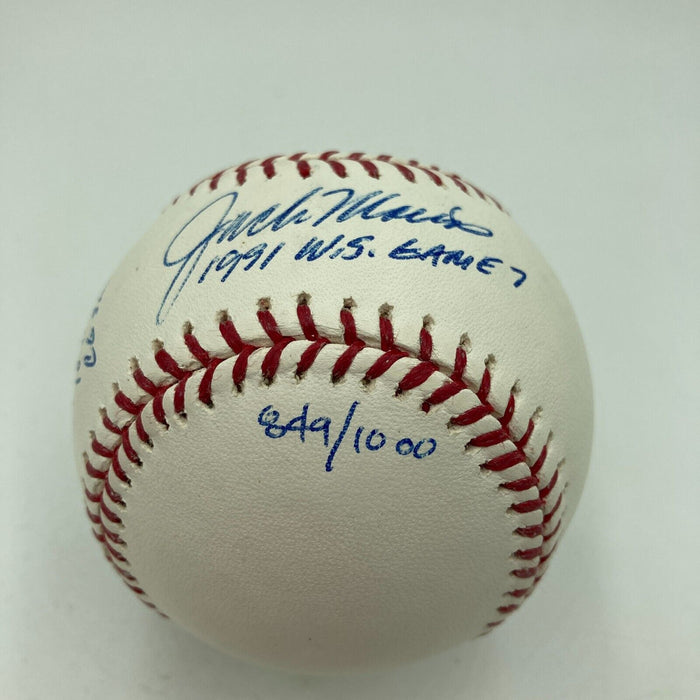 Jack Morris Signed Heavily Inscribed STAT 1991 World Series Baseball Game 7 MLB