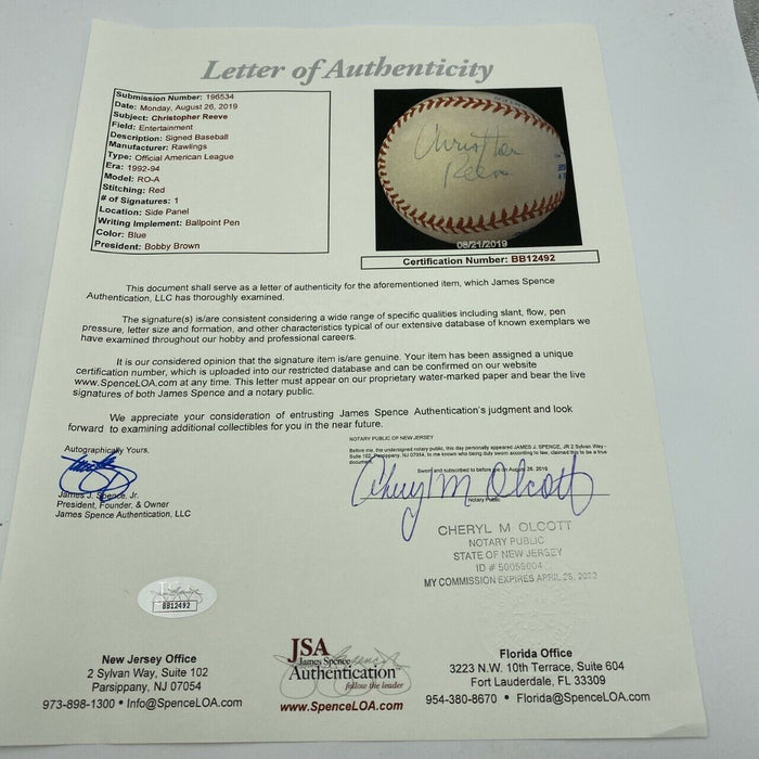 Christopher Reeve Superman Single Signed Autographed Baseball Only One Known JSA