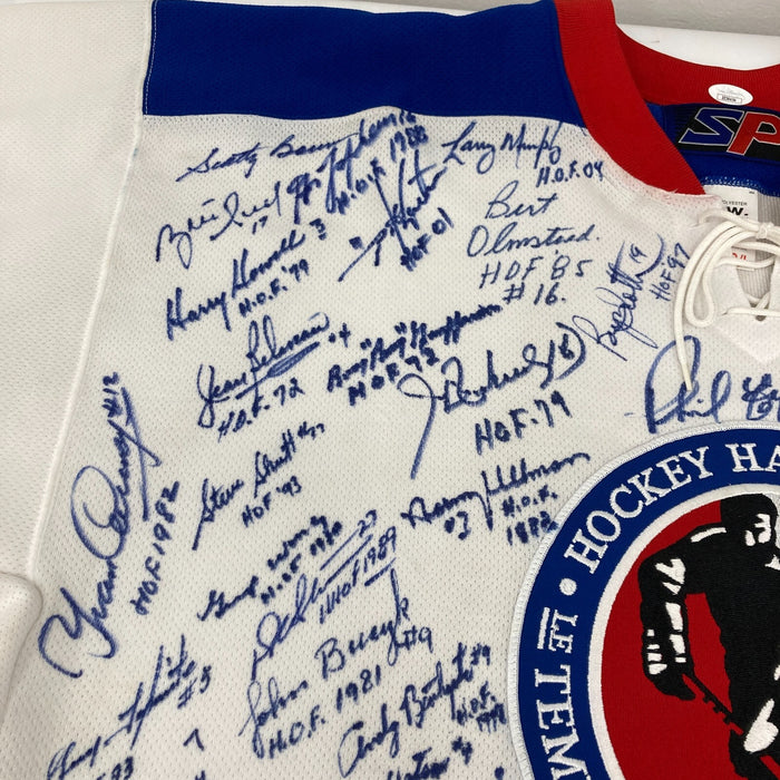 Incredible NHL Hockey Hall Of Fame Multi Signed Jersey 66 Signatures JSA COA