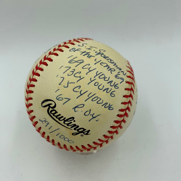 Rare Tom Seaver Signed Heavily Inscribed Career STAT Baseball With RJ COA