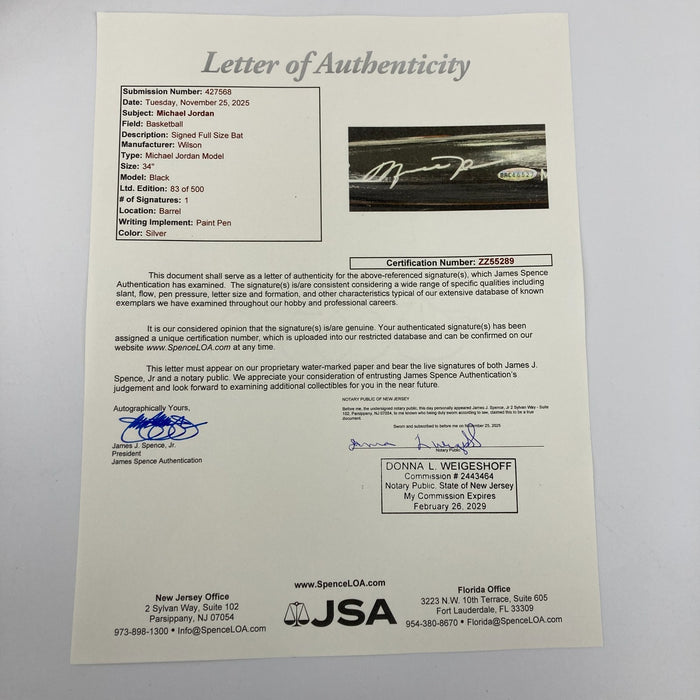 Michael Jordan Signed 1994 Rawlings Game Model Baseball Bat JSA COA & UDA