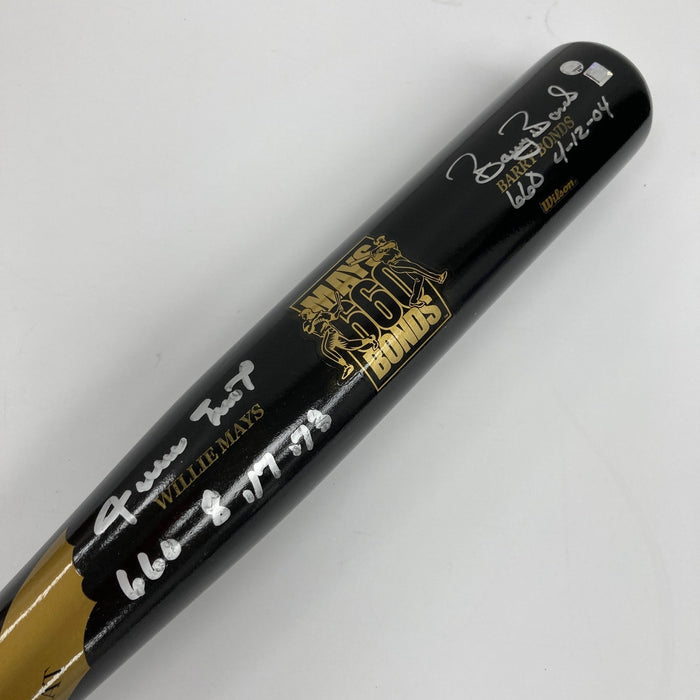 Willie Mays & Barry Bonds 660 Home Runs Signed Inscribed Baseball Bat Mays COA