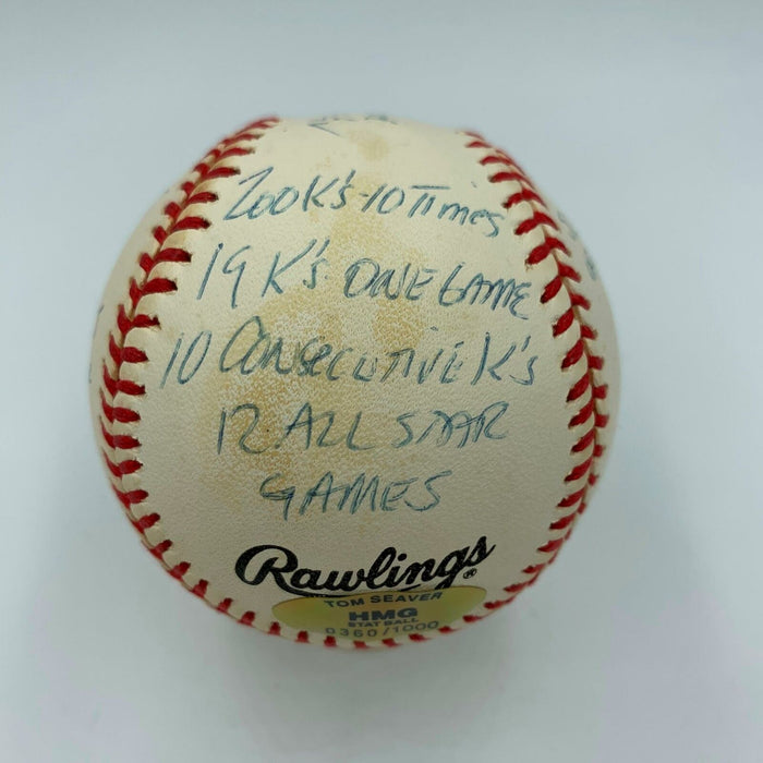 Rare Tom Seaver Signed Heavily Inscribed Career STAT Baseball With JSA COA