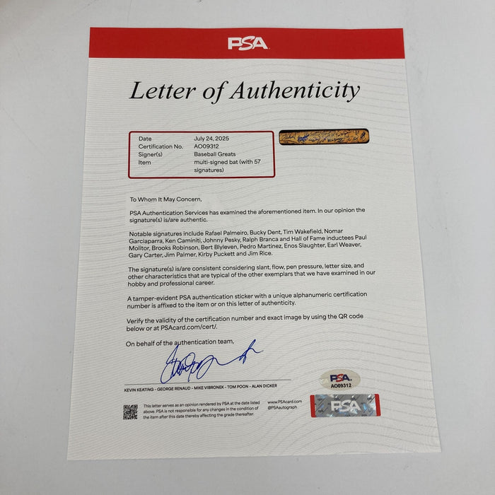 Hall Of Fame Multi Signed Baseball Bat 57 Sigs Kirby Puckett Gary Carter PSA DNA