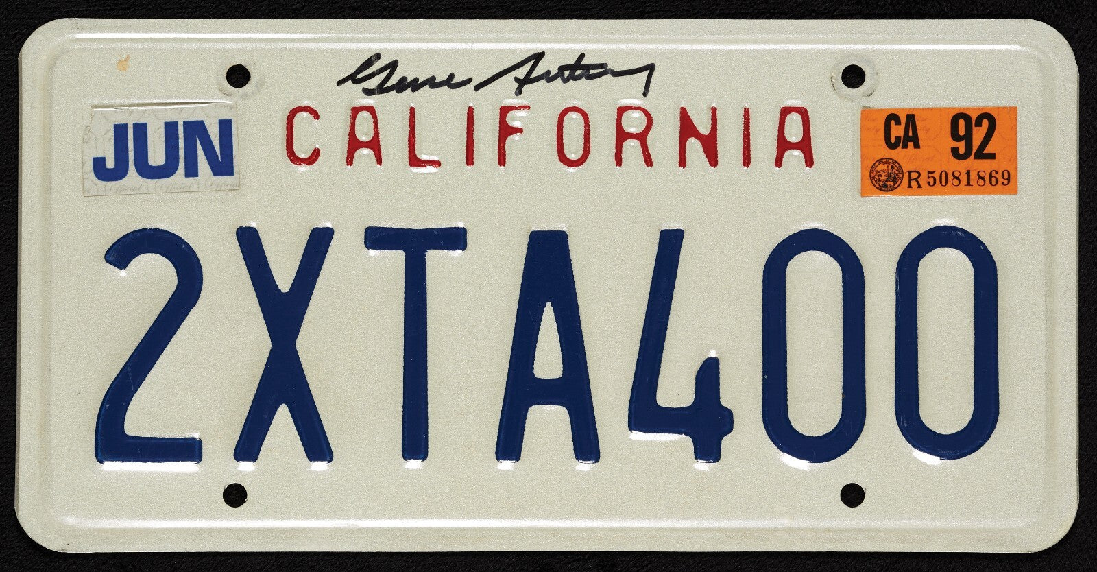 Gene Autry Signed Autographed California License Plate JSA COA