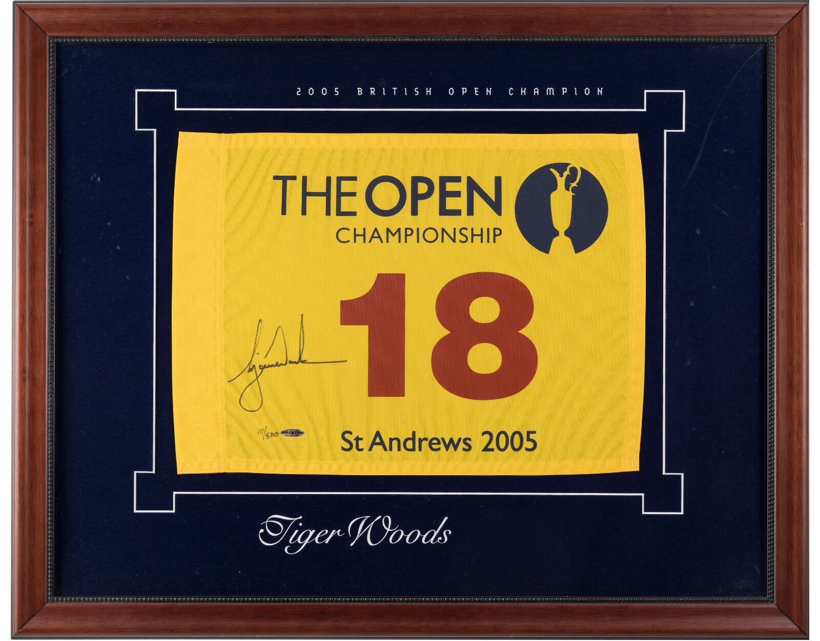 Tiger Woods Signed 2005 British Open Flag UDA Upper Deck, PSA DNA & Beckett COA