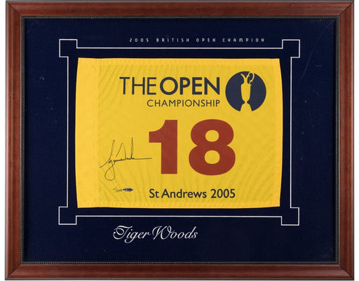 Tiger Woods Signed 2005 British Open Flag UDA Upper Deck, PSA DNA & Beckett COA