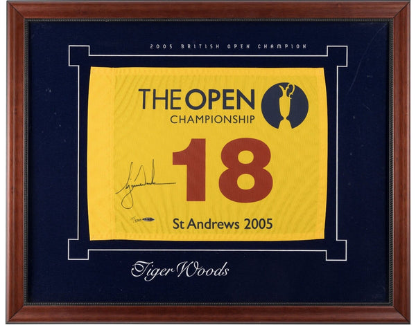 Tiger Woods Signed 2005 British Open Flag UDA Upper Deck, PSA DNA & Beckett COA