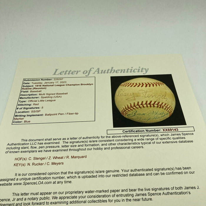 1916 Brooklyn Dodgers National League Champs Team Signed Baseball JSA COA