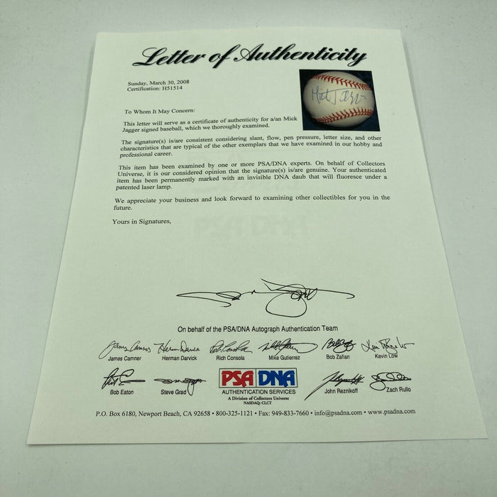 Mick Jagger Single Signed Major League Baseball The Rolling Stones PSA DNA RARE