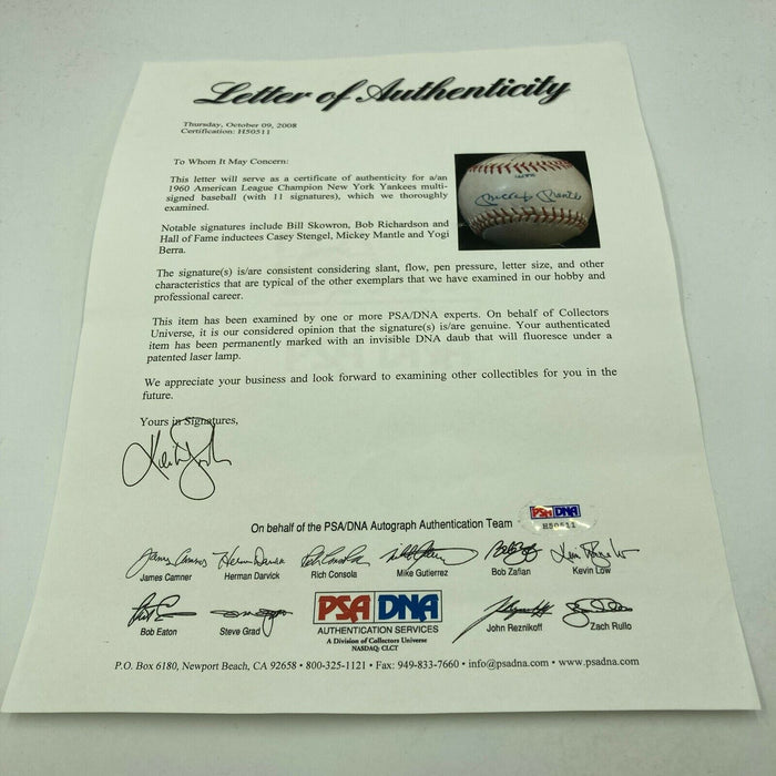 Mickey Mantle 1960 New York Yankees AL Champs Team Signed Baseball PSA DNA COA