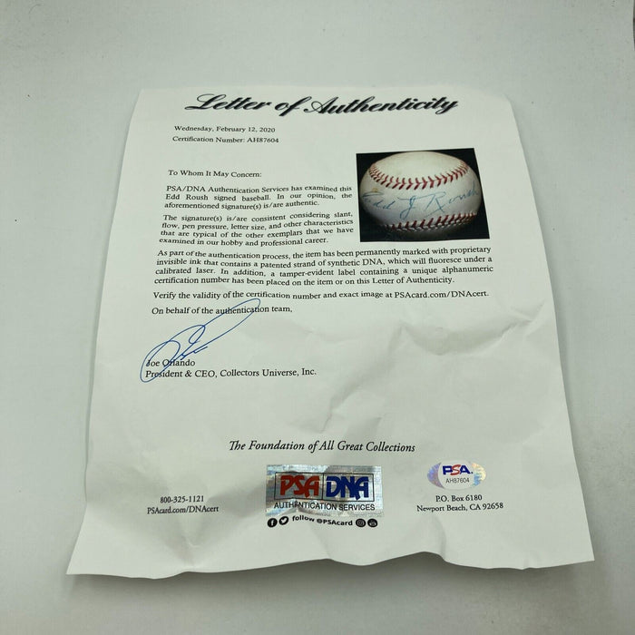 Edd Roush Single Signed 1950's National League Giles Baseball PSA DNA COA