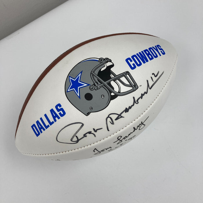 Tom Landry HOF 1990 Roger Staubach Signed Dallas Cowboys Football JSA COA