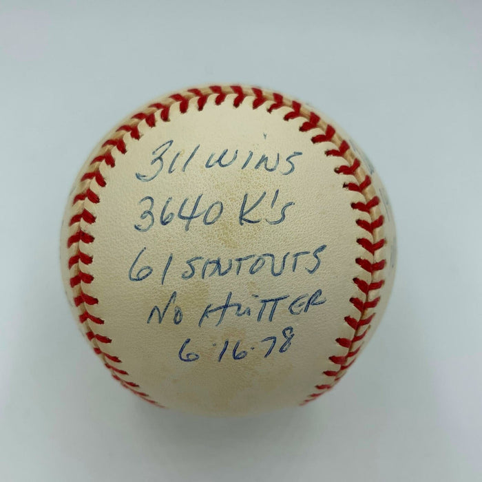 Rare Tom Seaver Signed Heavily Inscribed Career STAT Baseball With JSA COA