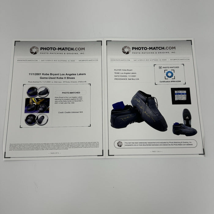 Kobe Bryant Game-Used Photo Matched Twice-Signed Adidas Sneakers "39 Points" JSA