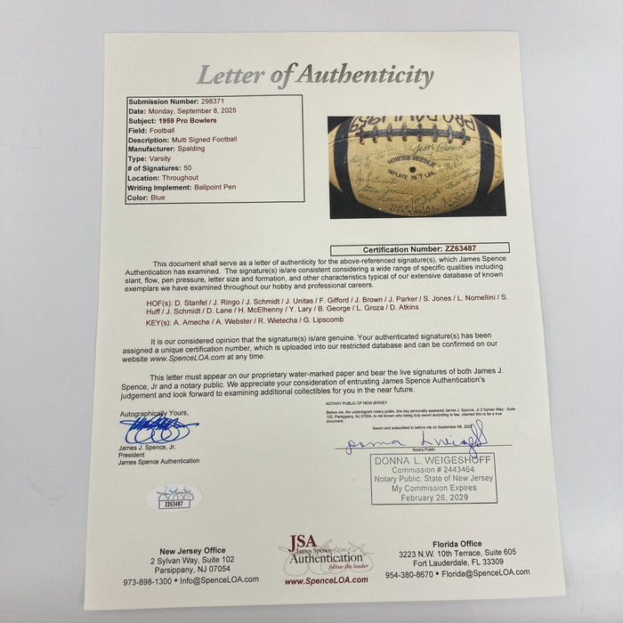 1959 NFL Pro Bowl Multi Signed Football 50 Sigs Johnny Unitas JSA COA RARE