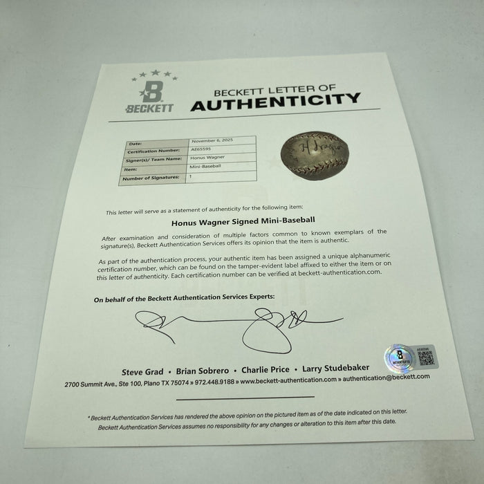 Honus Wagner Single Signed 1940 Mini Baseball PSA DNA & Beckett COA