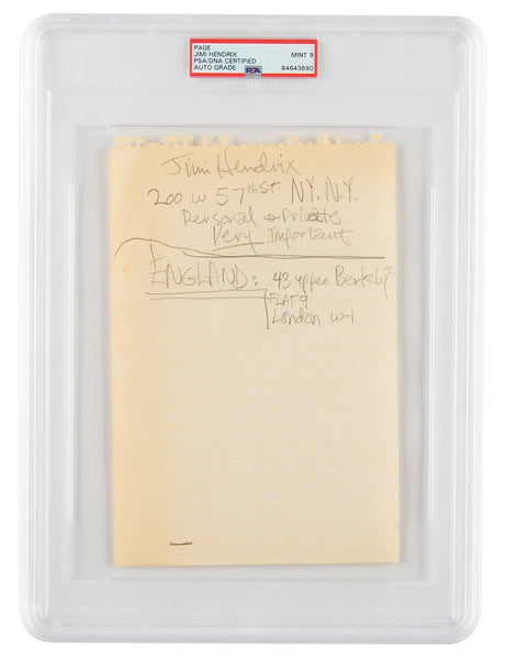 Beautiful Jimi Hendrix Signed Autograph With His Address PSA DNA MINT 9