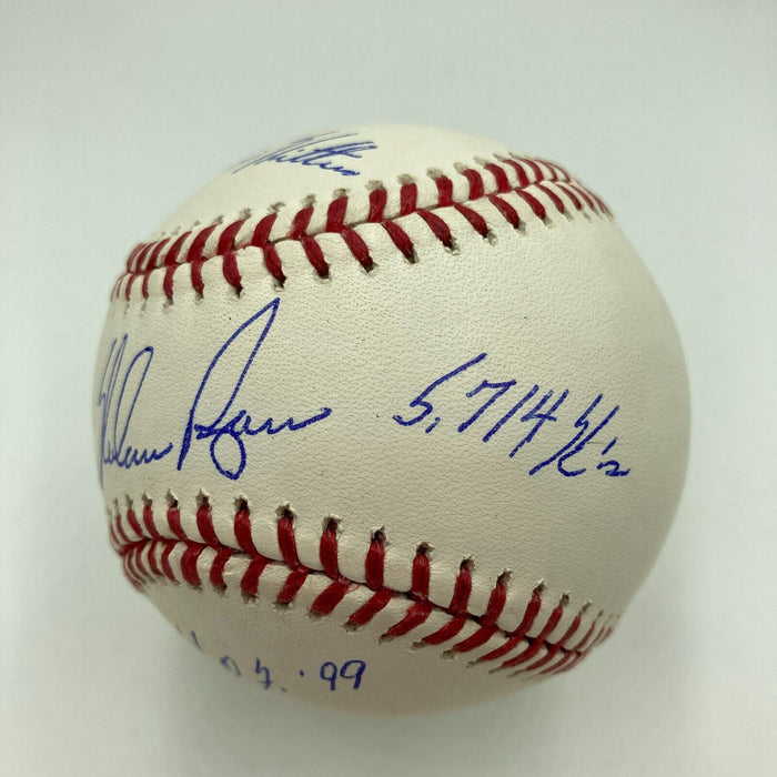 Beautiful Nolan Ryan Signed Heavily Inscribed Career STAT Baseball JSA COA
