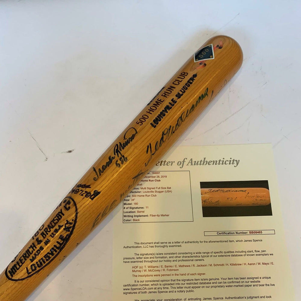 500 Home Run Club Signed Bat W/Inscriptions Ted Williams Willie Mays JSA COA