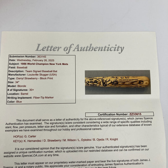 1986 New York Mets W.S. Champs Team Signed Baseball Bat JSA COA