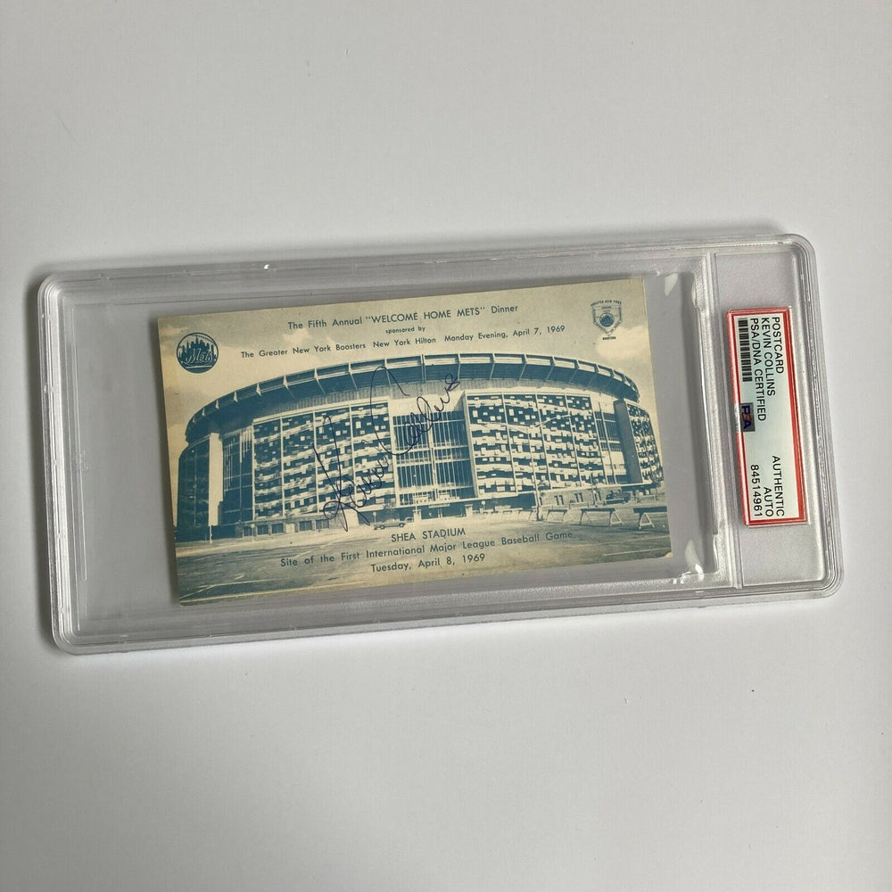 Kevin Collins Signed 1969 New York Mets Shea Stadium Postcard PSA DNA RARE