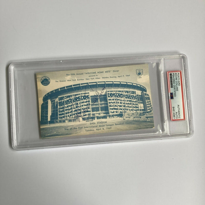 Kevin Collins Signed 1969 New York Mets Shea Stadium Postcard PSA DNA RARE