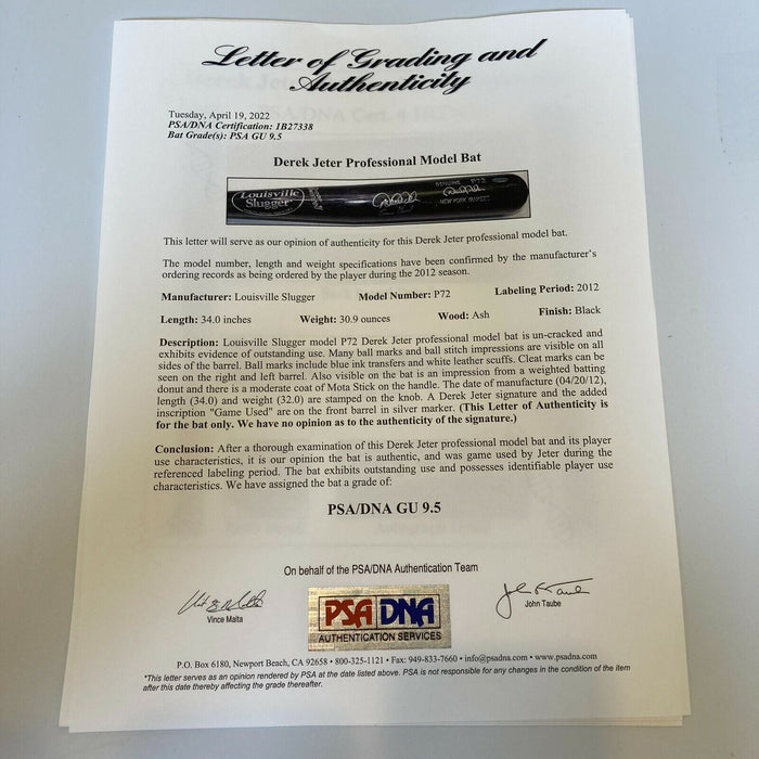 Derek Jeter Signed 2012 Game Used Baseball Bat PSA DNA 9.5 New York Yankees