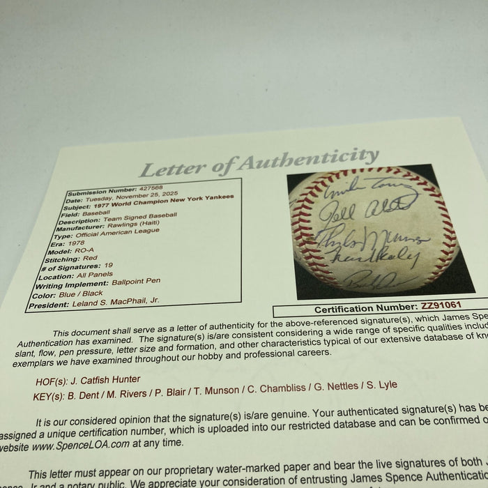 1977 NY Yankees World Series Champs Team Signed Baseball Thurman Munson JSA COA