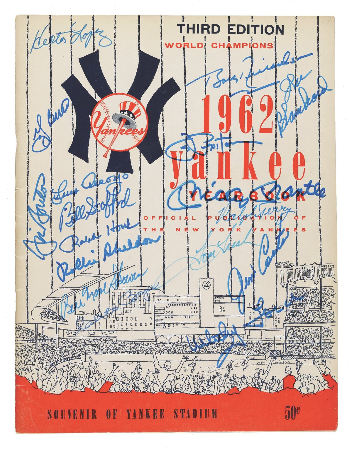 1962 New York Yankees Team Signed Yearbook Mickey Mantle 17 Sigs 