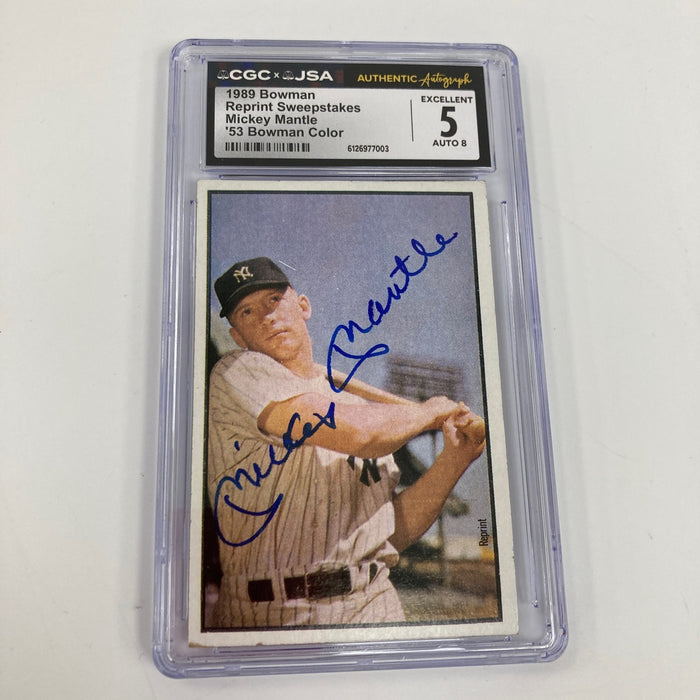 Mickey Mantle Signed 1989 Bowman 1953 Bowman Color RP CGS JSA Auto