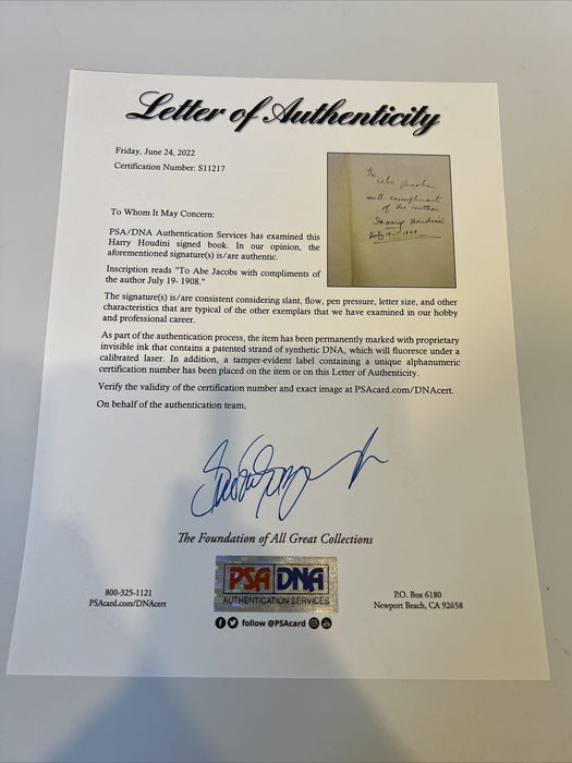 Harry Houdini Signed 1908 "The Unmasking of Robert-Houdin" Signed PSA DNA COA