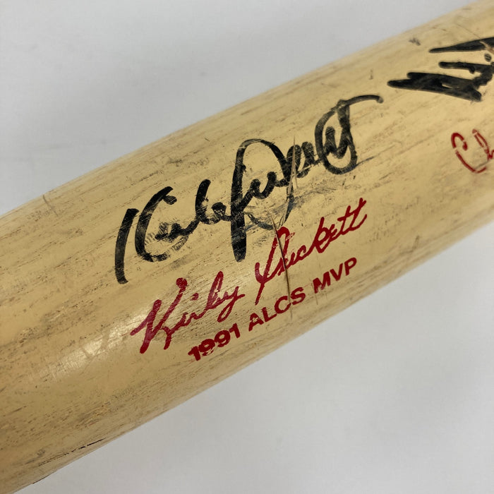 Kirby Puckett Tom Kelly Signed 1991 World Series Champs Baseball Bat JSA COA