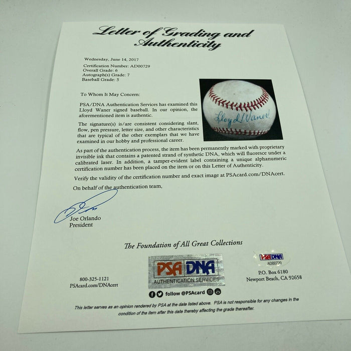 Beautiful Lloyd Waner Single Signed Baseball Rare Ballpoint Autograph PSA DNA