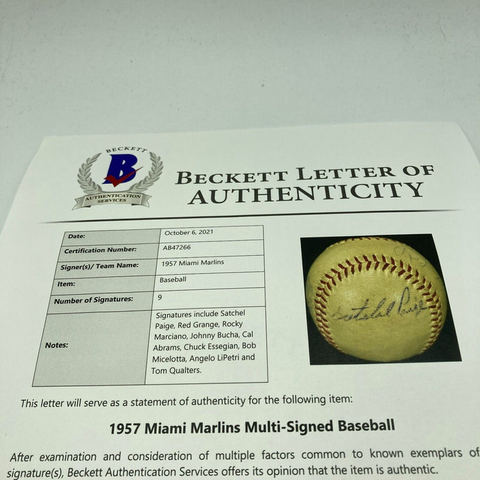 Satchel Paige Rocky Marciano Red Grange Sports Legends Signed Baseball Beckett