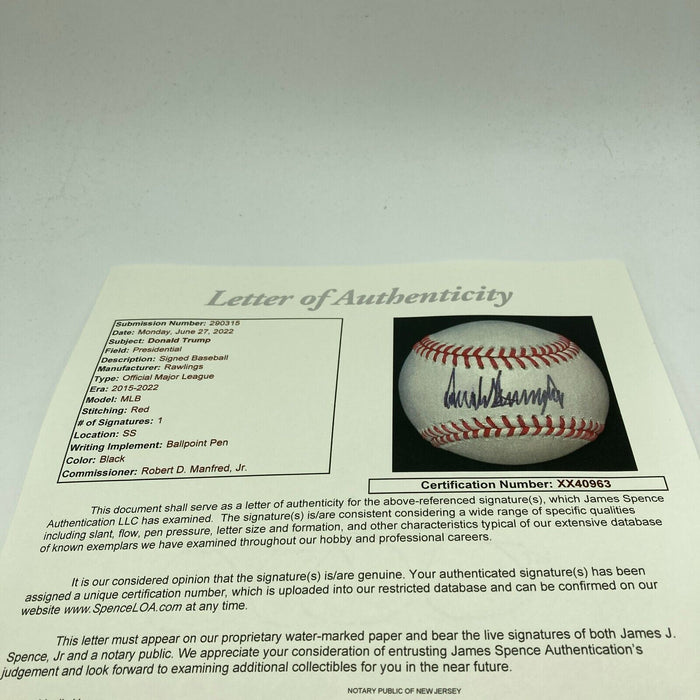 President Donald Trump Full Name Signed Major League Baseball Mint JSA COA