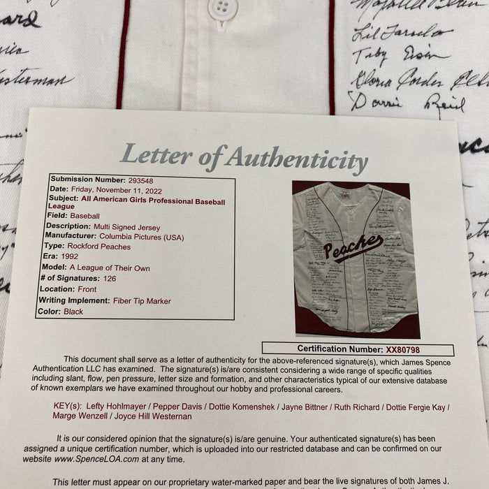 The Finest “A League Of Their Own” AAGPBL Signed Jersey 126 Sigs! JSA COA