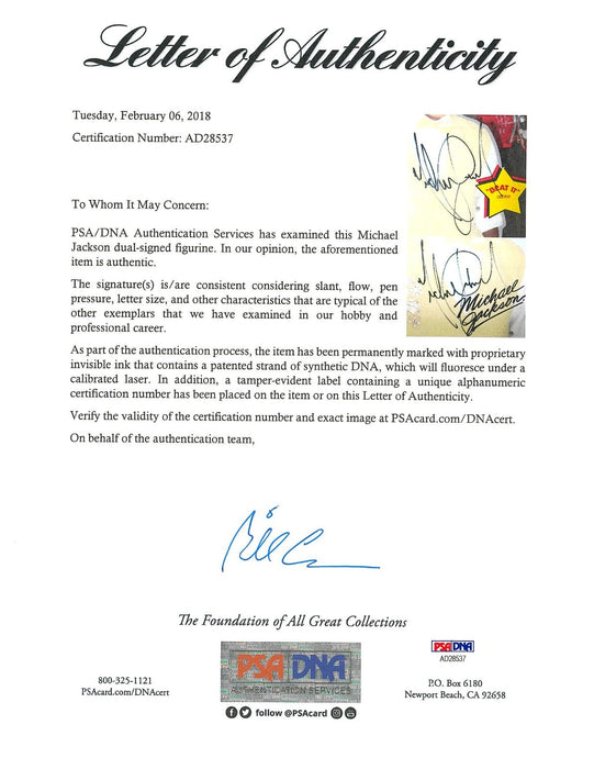 Michael Jackson Twice Signed Superstar of The 80's Action Figure PSA DNA COA