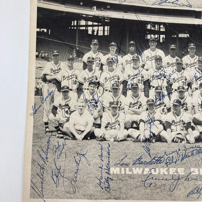 1958 Milwaukee Braves NL Champs Team Signed Photo Hank Aaron Beckett COA