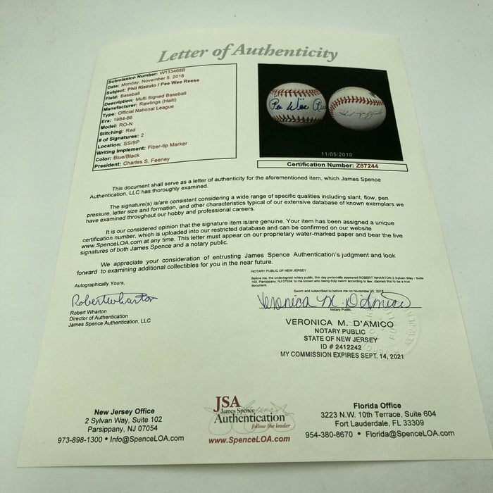Legendary Shortstops Pee Wee Reese & Phil Rizzuto Dual Signed Baseball JSA COA