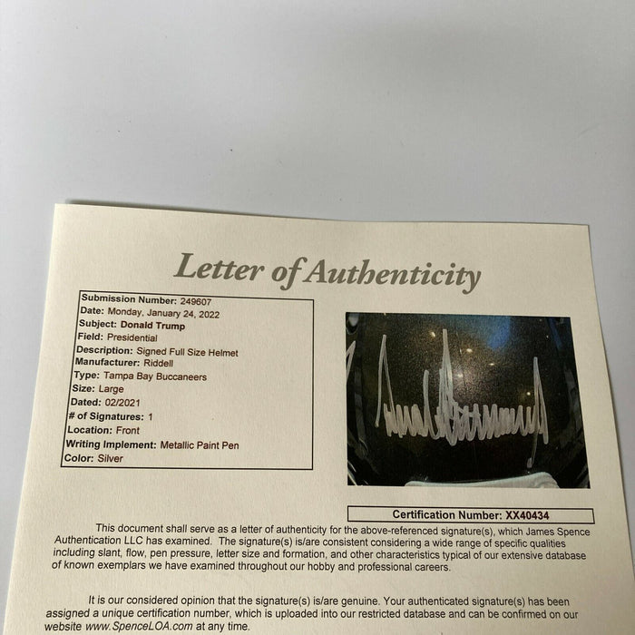 President Donald Trump Full Name Signed Buccaneers Super Bowl Helmet Mint JSA