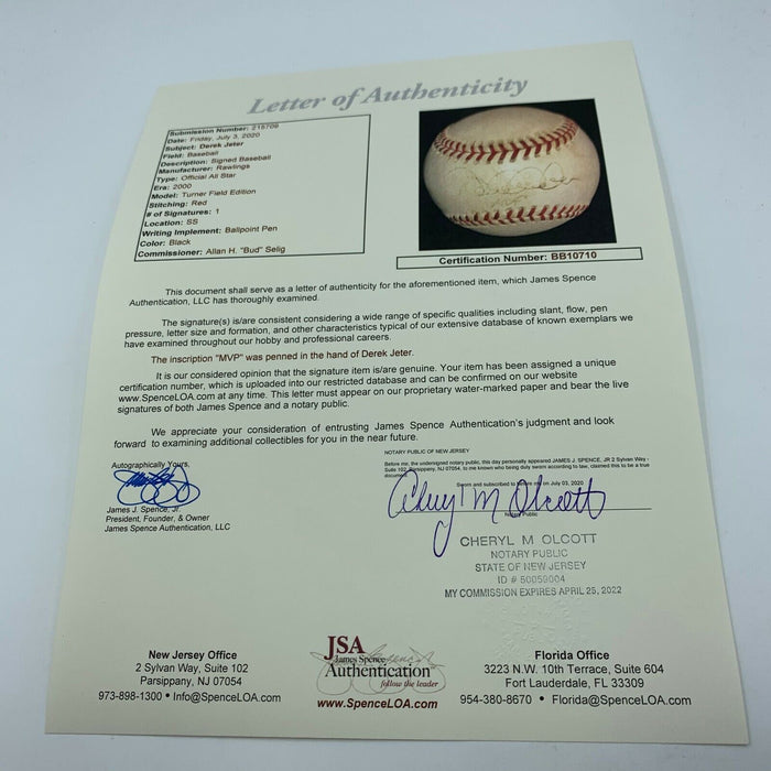 Derek Jeter "MVP" Signed Game Used Official 2000 All Star Game Baseball JSA COA
