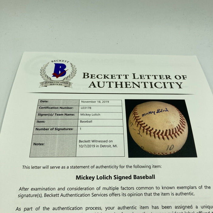 Mickey Lolich Signed Career Win No. 189 Final Out Game Used Baseball Beckett COA