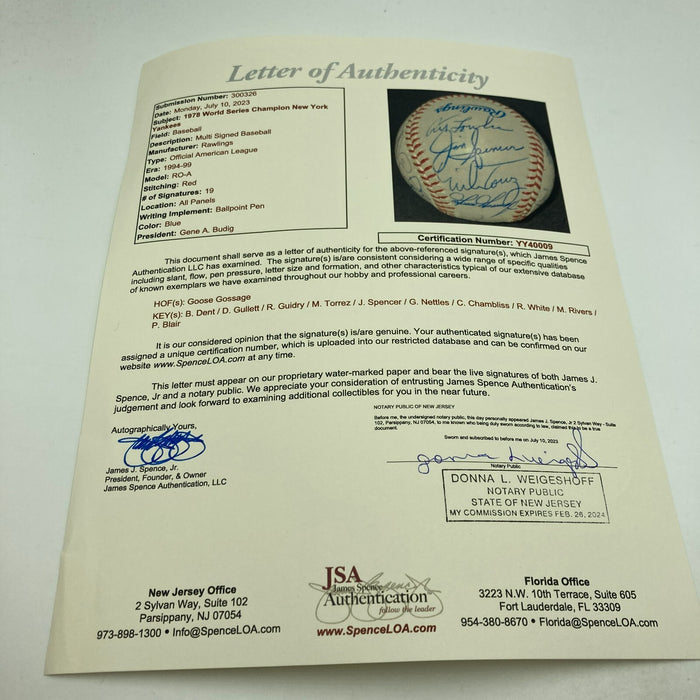 1978 Yankees World Series Champs Team Signed Baseball JSA COA